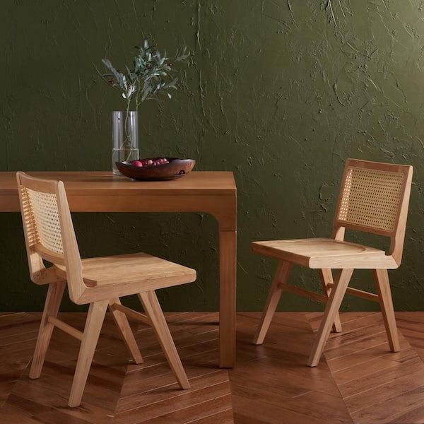 SAFAVIEH Hattie Natural 20.1 in. Rattan Dining Chair Set of