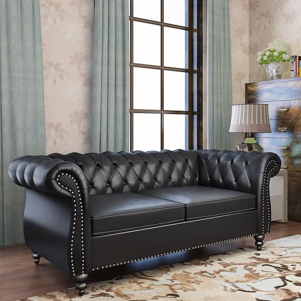 ATHMILE Black 62 in. Faux Leather 2-Seater Loveseat BKP071T40