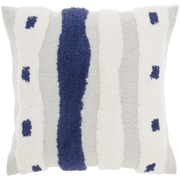 18x18 Square Handwoven Accent Throw Pillow-Polycotton-Set of 2-White-Blue