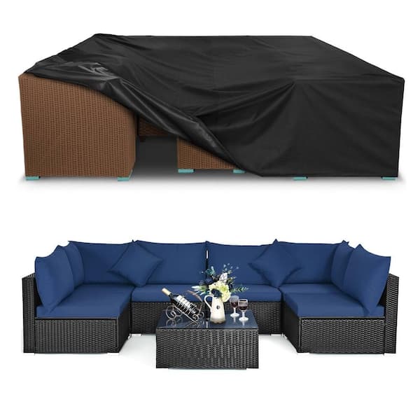 Gasadar Heavy-Duty Waterproof 110 in. L x 84 in. W x 28 in. H Black Outdoor Couch Table Furniture Cover