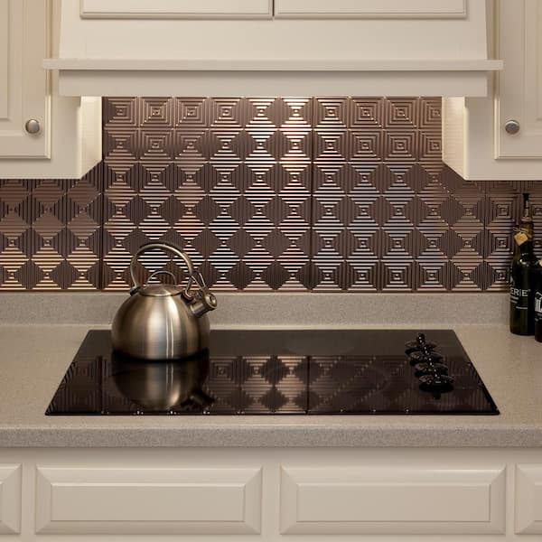 Miniquattro 18.25 in. x 24.25 in. Vinyl Backsplash Panel in Brushed Nickel (5-Pack)