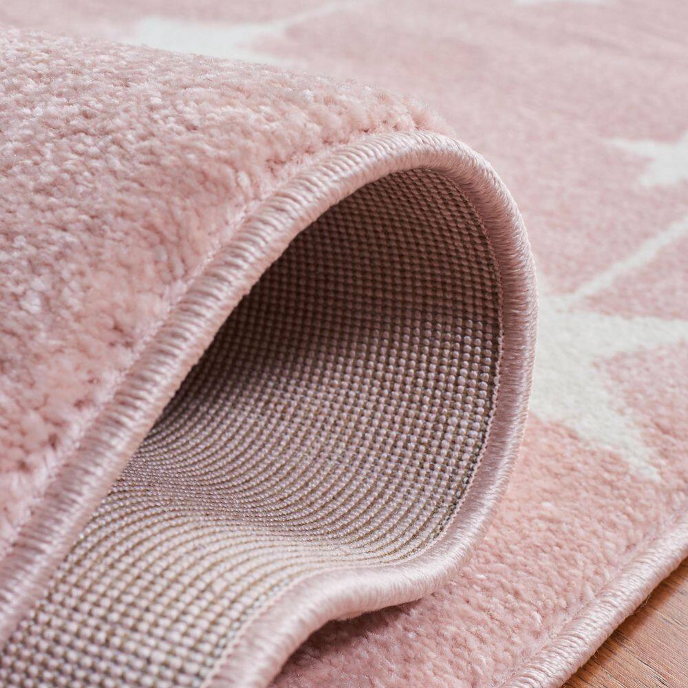 Round Pink and White Synthetic Kids Rug, 59-inch