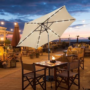 9 ft. Table Market Patio Umbrella Yard Outdoor with Solar LED Lights Beige