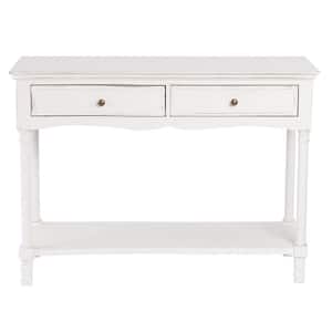 42.13 in. Distressed White Rectangle Wood Console Table with 2-Drawers