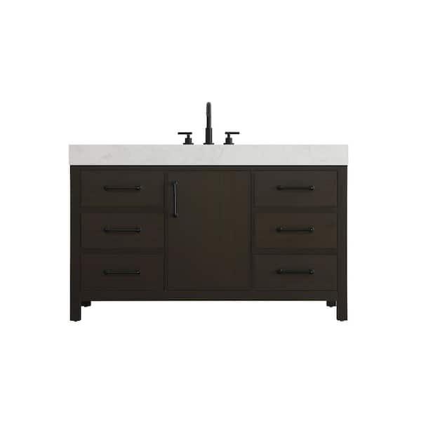 54 in. Single Sink Mocha Brown Bath Vanity with White Engineered Marble Top