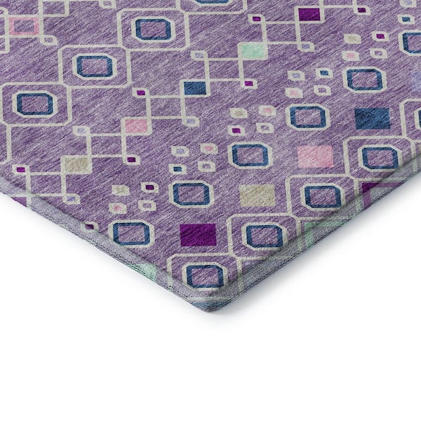 Mayfield Premium Machine Washable Abstract AMF938 Lavender 3 ft. x 5 ft. Area Rug