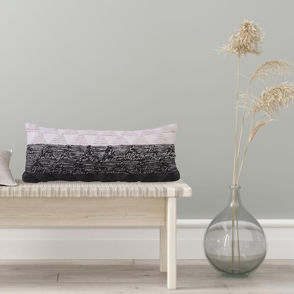 Unbranded Contemporary Black Off-White 14 in. x 36 in. Geometric Textured Triangle Lumbar Indoor Throw Pillow