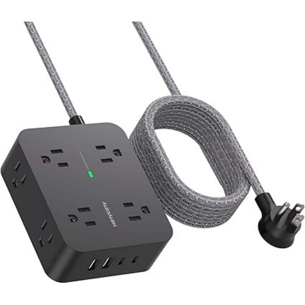 10 ft. Flat Plug Surge Protector Power Strip, Extension Cord with 8 Widely AC Outlets and 4 USB Ports (2 USB-C), Black price history on PriceWatchPro