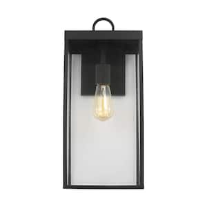 Howell 18.25 in. Textured Black Outdoor Hardwired Wall Lantern Sconce with White/Clear Glass with No Bulb Included