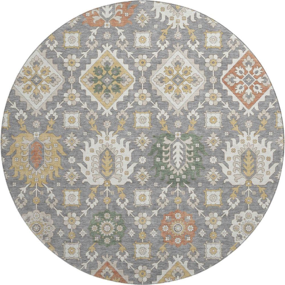Mayfield Premium Machine Washable Abstract AMF2200 Gray 8 ft. x 8 ft. Round Rug price history on PriceWatchPro
