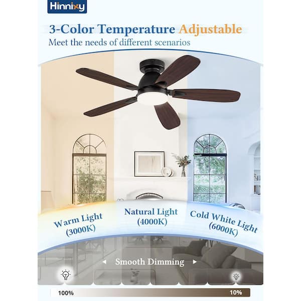 42 in. Indoor Black Dimmable Flush Mount Standard Ceiling Fan with Integrated LED Light and Remote Control Included
