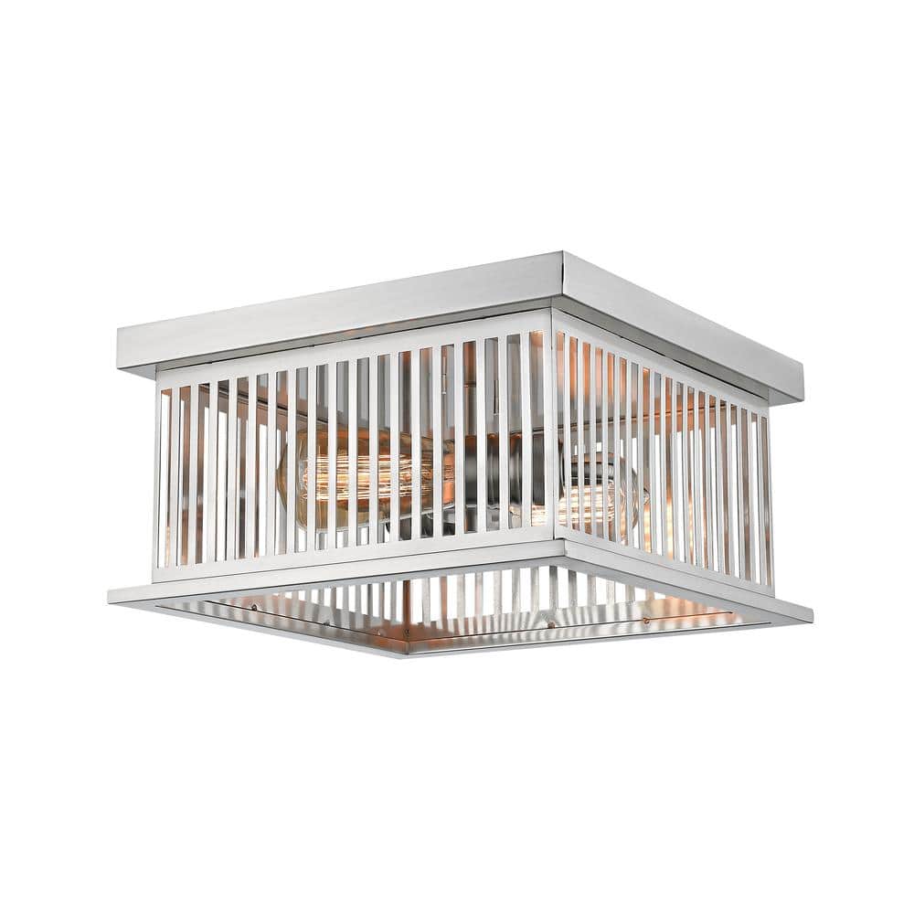 Camellia 12 in. 2-Light Brushed Nickel Flush Mount Light with Brushed Nicke