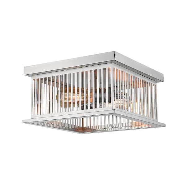 Unbranded Camellia 12 in. 2-Light Brushed Nickel Flush Mount Light with Brushed Nickel Steel Shade with No Bulbs Included