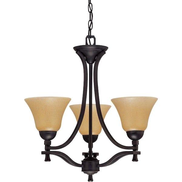 Glomar Dakota - 3-Light Chandelier with Toasted Honey Glass Mountain Lodge-DISCONTINUED