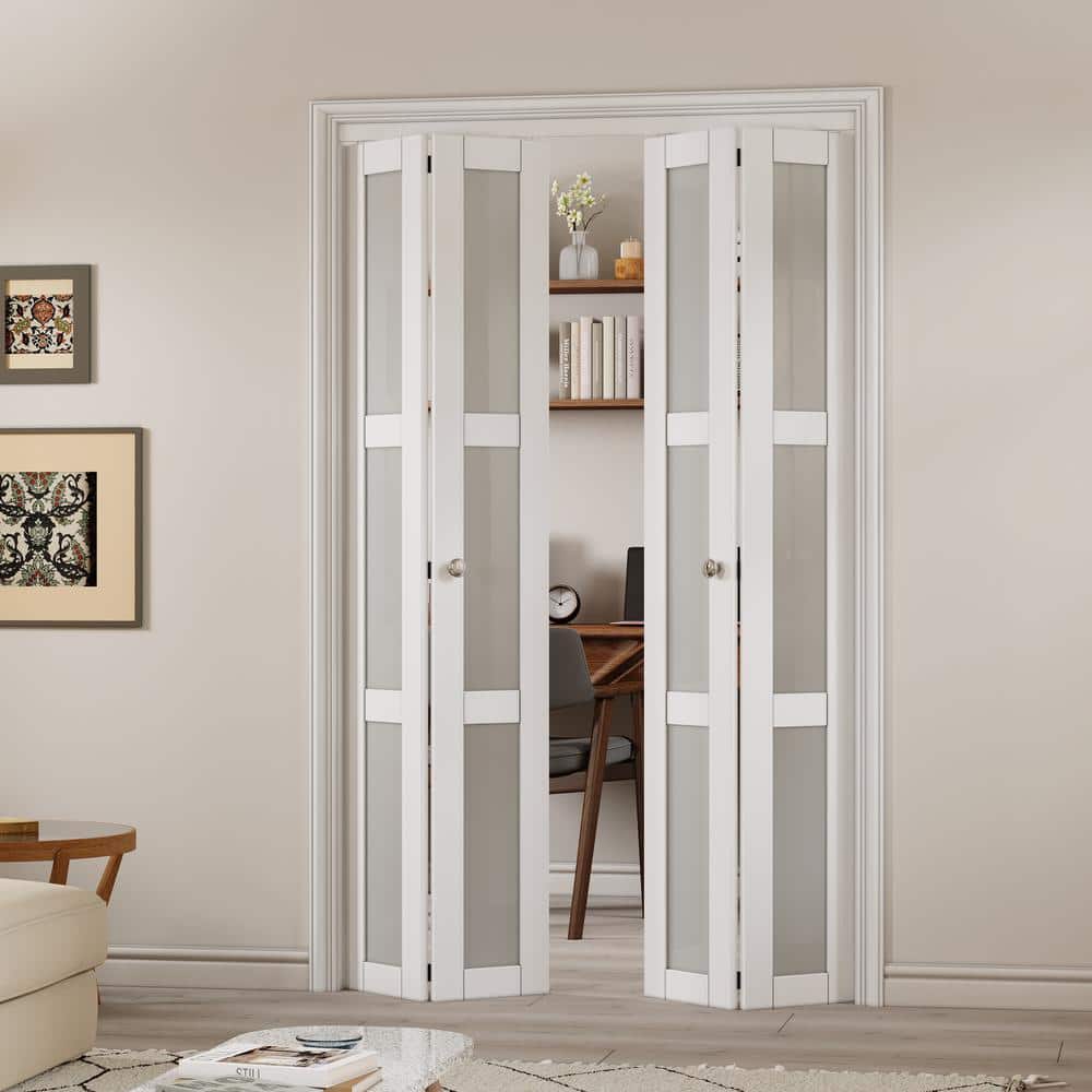 White MDF Bi-Fold Door with Frosted Glass Panels