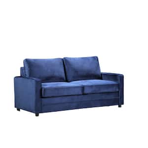Rivian 61.5 in. Dark Blue Velvet 2-Seater Twin Sleeper Sofa Bed with Removable Cushions