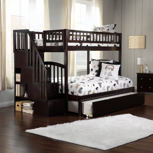 AFI Westbrook Staircase Bunk Twin over Full with Full Size Urban Trundle Bed in Espresso