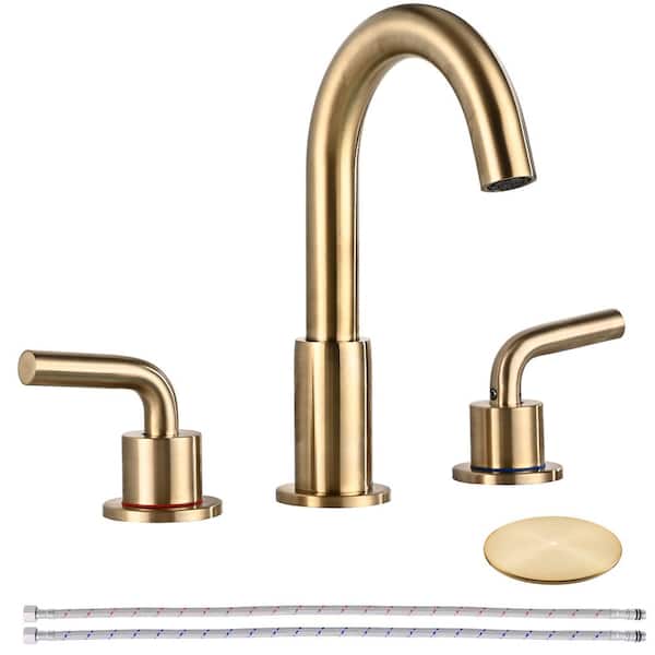 AKLFGN 8 in. Widespread Bathroom Faucet 3 Hole Bathroom Sink Faucet with Pop-Up Drain in Brushed Gold