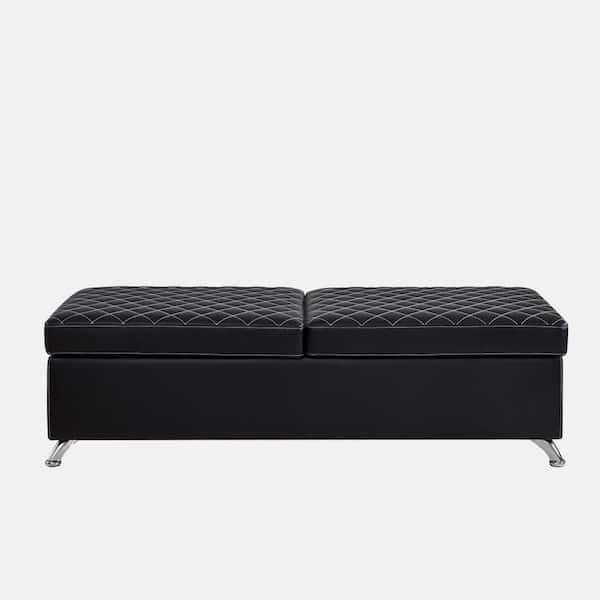 wetiny Black 56.7 in. Bedroom Bench with Storage Fabric