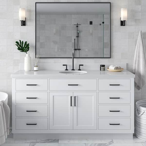 ARIEL Hepburn 67 in. W x 22 in. D x 36 in. H Freestanding Bath Vanity in White with Pure White Quartz Top