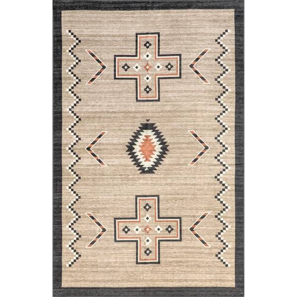 nuLOOM Colbie Tribal Machine Washable Brown 5 ft. x 8 ft. Area Rug