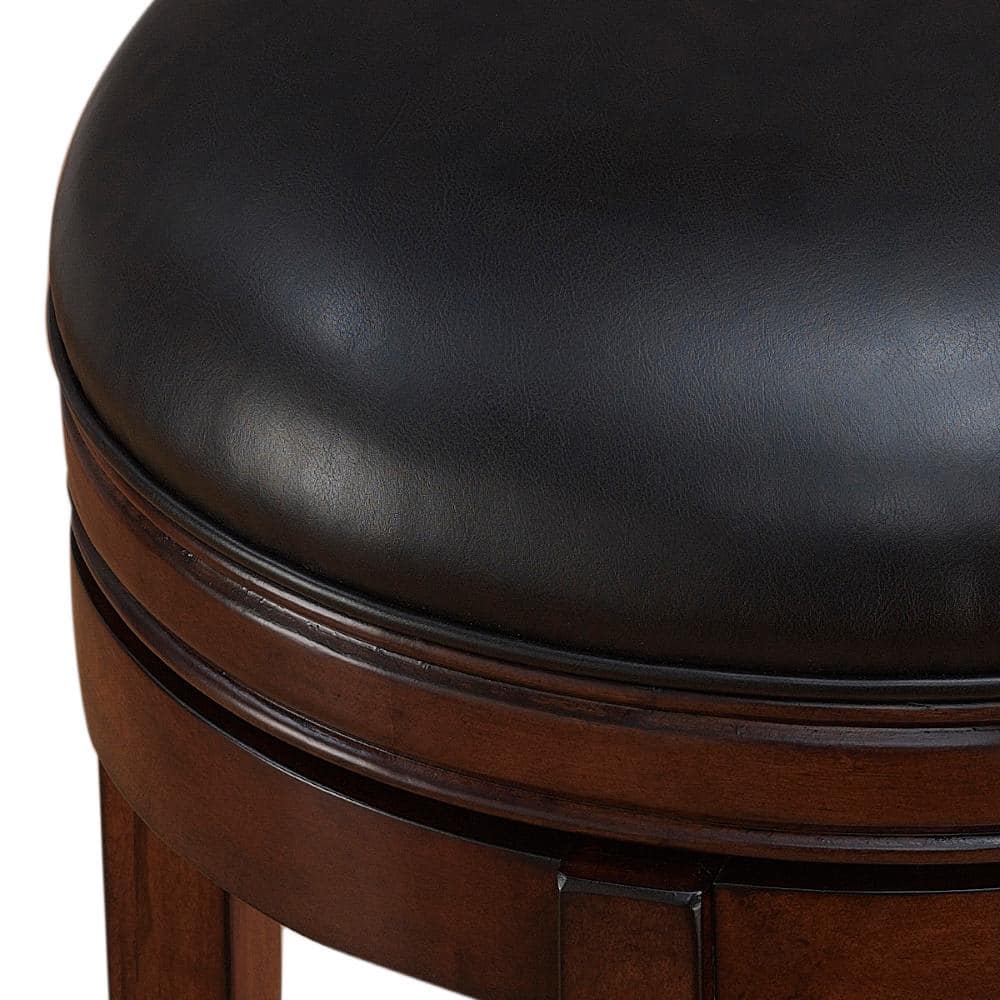 Transitional Brown Wood and Leather Swivel Bar Stool