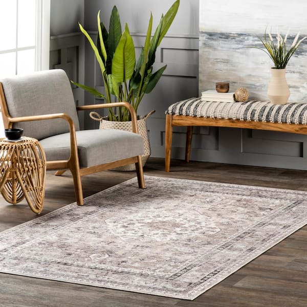 Davi Faded Spill-Proof Machine Washable Taupe 8 ft. x 10 ft. Living Room/Kitchen/Bedroom/Dining Room Area Rug