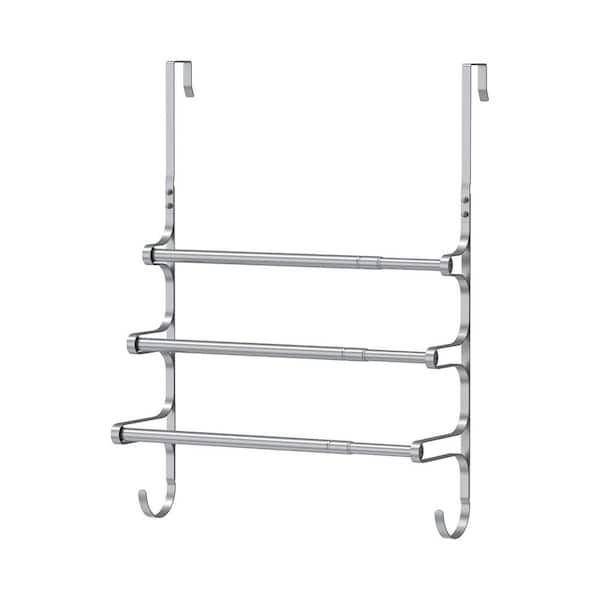 20.15 in. 3-Bar Over The Door Towel Rack in Silver for Bathroom Door, Triple Towel Storage Holder with Hooks