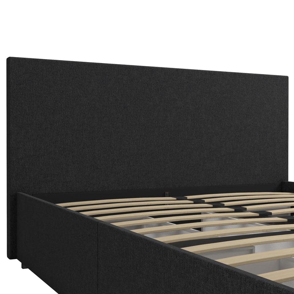 Kelly Dark Gray Upholstered Queen Bed with Storage Drawers