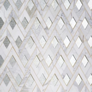 Kappa Mirror Silver 12.12 in. x 15.59 in. Polished Marble and Brass Mosaic Wall Tile (1.31 Sq. Ft. Each)