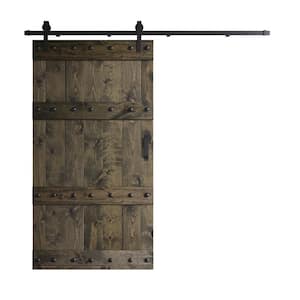 Castle Series 42 in. x 84 in. Aged Barrel DIY Knotty Pine Wood Sliding Barn Door with Hardware Kit