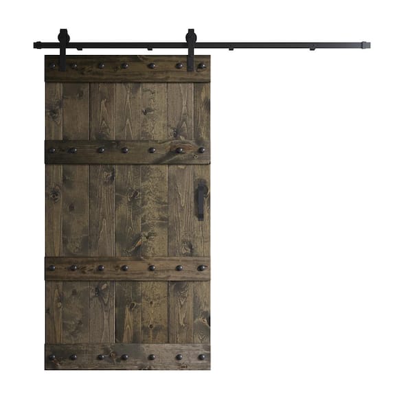 COAST SEQUOIA INC Castle Series 42 in. x 84 in. Aged Barrel DIY Knotty Pine Wood Sliding Barn Door with Hardware Kit