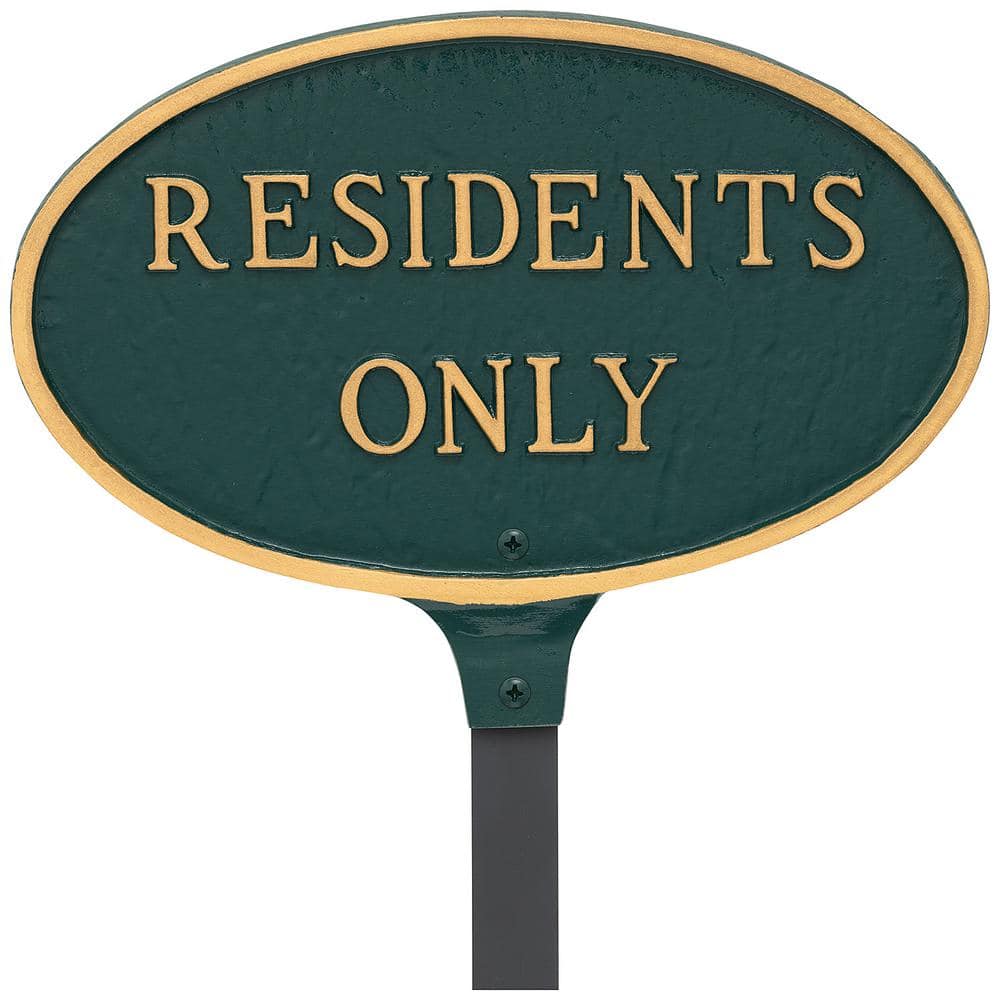 8.5 in. x 13 in. Standard Oval Residents Only Statement Plaque Sign with 17.5 in. Lawn Stake - Green/Gold product image for price tracking