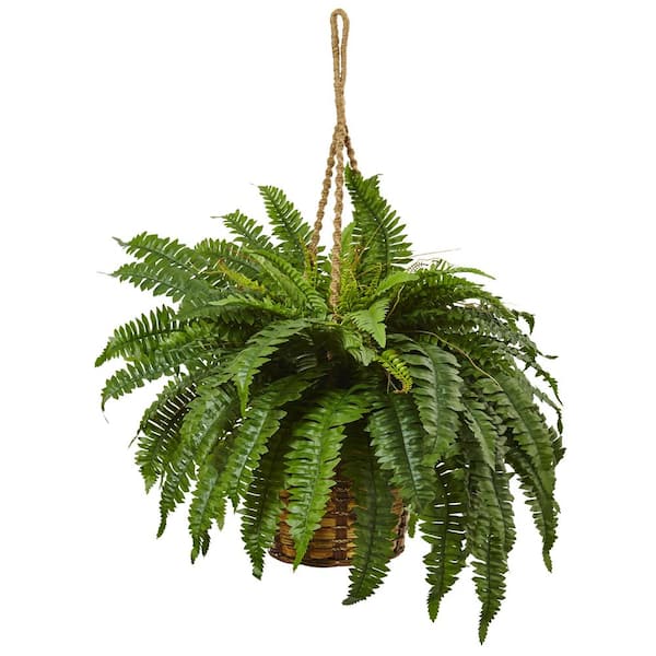 Nearly Natural 29 in. Artificial Boston Fern Hanging Basket