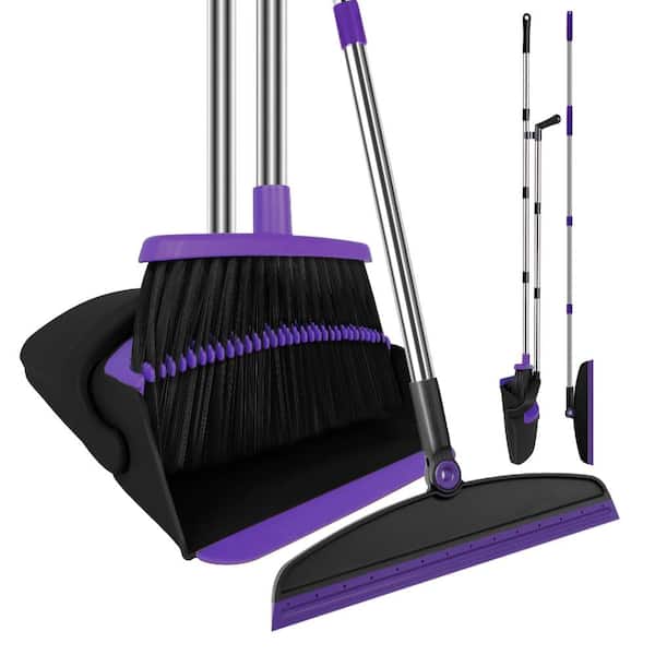 Broom with Dustpan Combo Set and Silicone Air Broom Kit, 51" Long Handle Floor Squeegee
