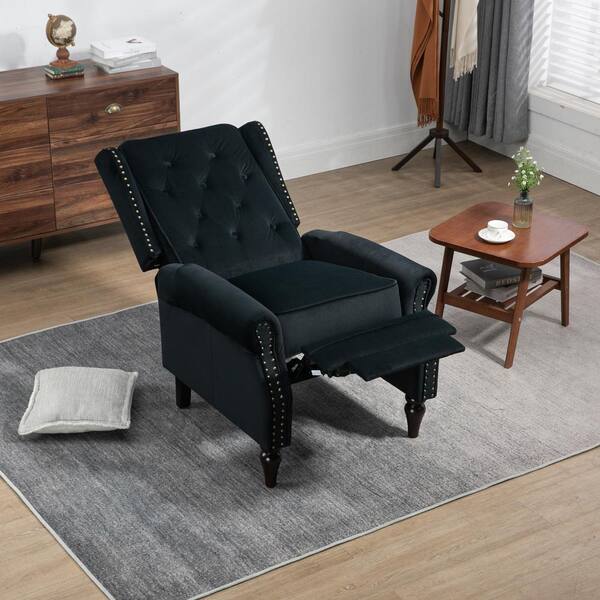 HOMEFUN Modern Black Velvet Upholstered Wingback Recliner Chair with Nailheads and Solid Wood Legs