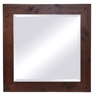 30 in. W x 30 in. H Framed Square Beveled Edge Bathroom Vanity Mirror in Brown