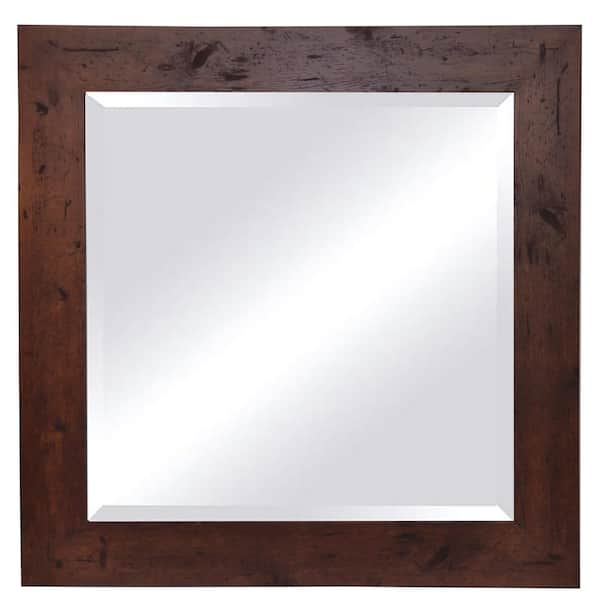 Unbranded 30 in. W x 30 in. H Framed Square Beveled Edge Bathroom Vanity Mirror in Brown