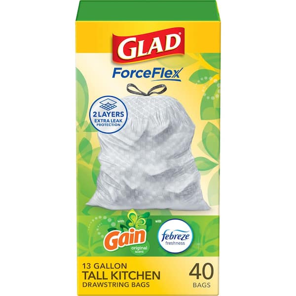 Glad ForceFlex 13 Gal. Tall Kitchen Drawstring Gain Original with Febreze Freshness Trash Bags (40-Count)