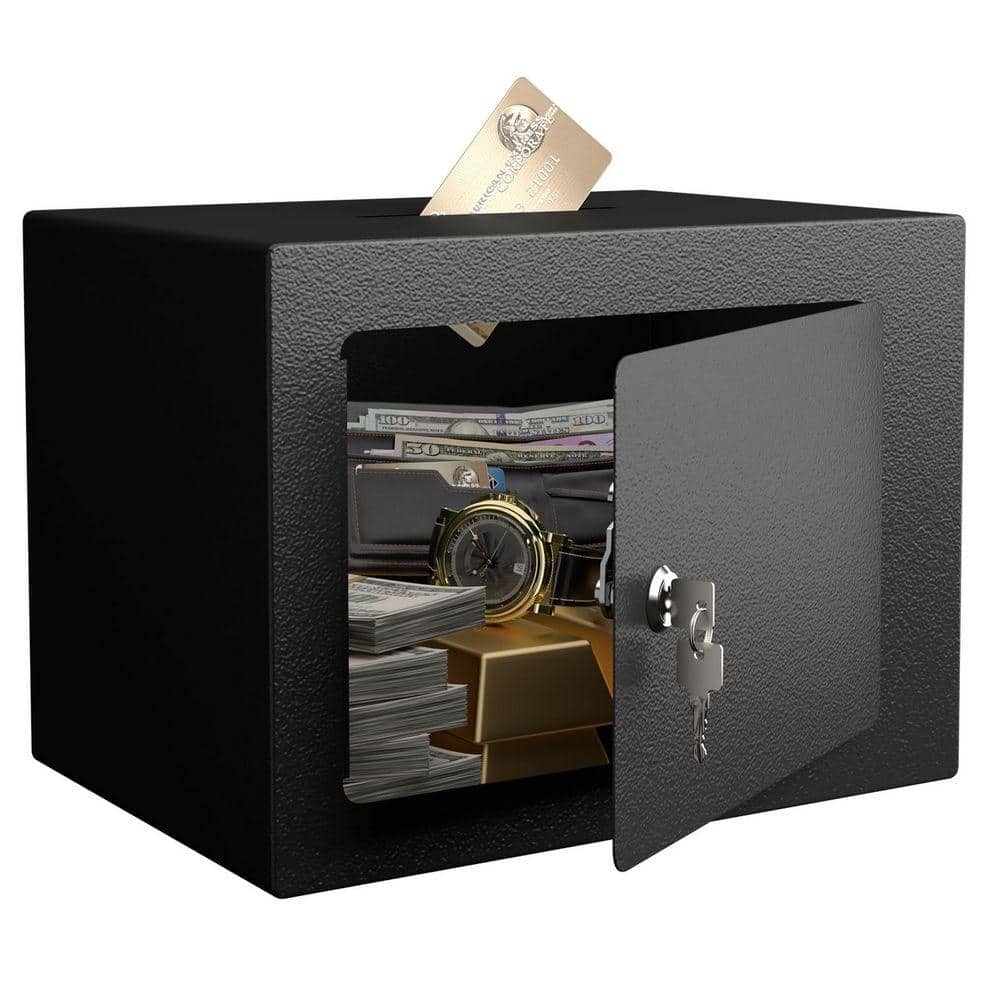 Jushua 0.23 cu.ft. Black Secure Mini Storage Cabinet Safe with Key