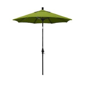 7.5 ft. Matted Black Aluminum Market Collar Tilt Patio Umbrella Fiberglass Ribs and in Kiwi Olefin