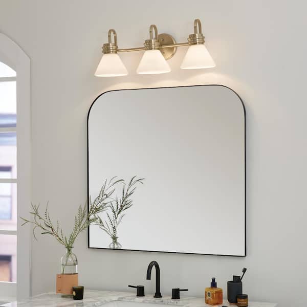 Farum 26 in. 3-Light Champagne Bronze Modern Bathroom Vanity Light with Opal Glass Shades