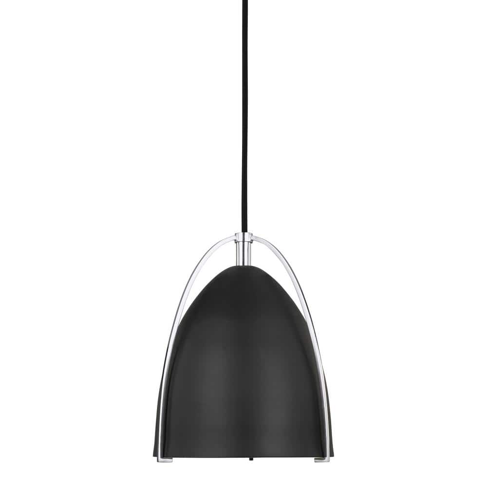 Norman 6.25" Chrome Mini-Pendant with Black Steel Shade