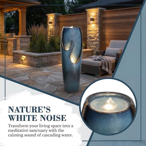 Modern 38. 7in. H Polyresin 3-Tier Jar Tiered Fountain with Pump and LED Light for Indoor/Outdoor Home Garden Decor