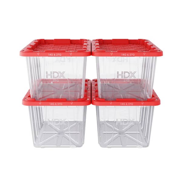 27 Gal. Tough Storage Tote in Clear with Red Lid (4-Pack)