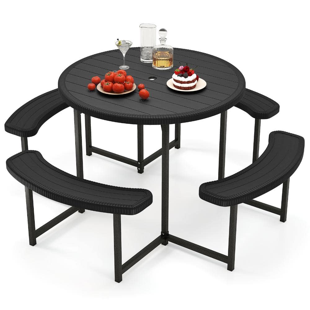 62 in. Round HDPE and Metal Picnic Table with 4 Benches and 1.57 in. Umbrella Hole, Black price history on PriceWatchPro