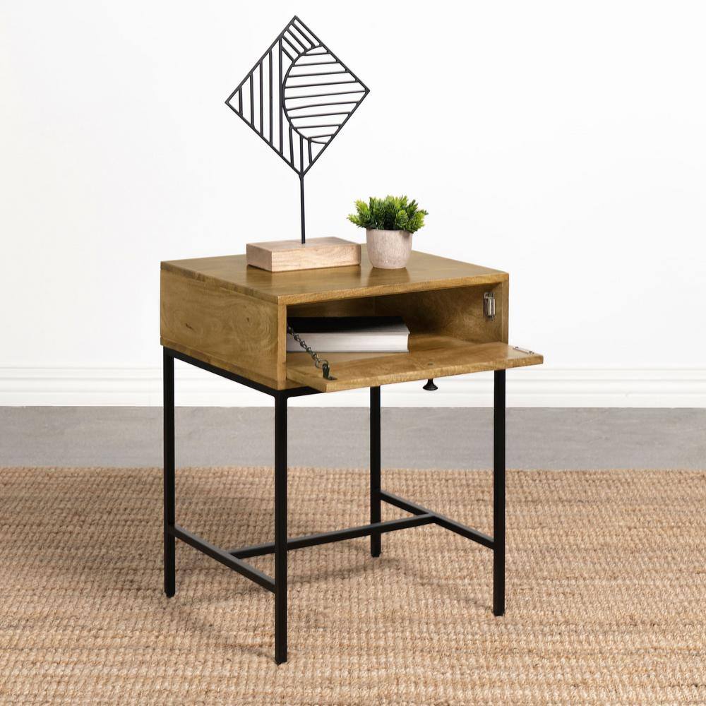 Honey Brown Mango Wood and Iron Rectangular End Table with Storage