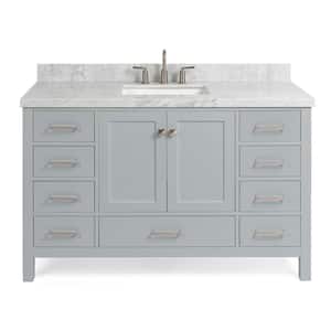 Cambridge 55 in. W x 22 in. D x 36 in. H Bath Vanity in Grey with Carrara White Marble Top