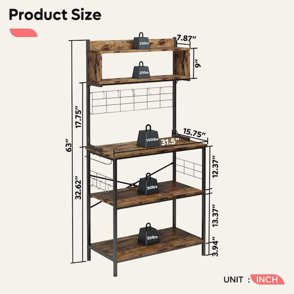 Geyer 31.5 Iron Standard Baker's Rack with Microwave Compatibility 17 Stories Color: Brown
