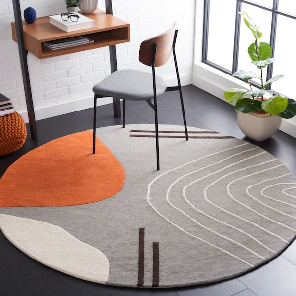 Rodeo Drive 6 ft. x 6 ft. Gray/Rust Geometric Round Rug
